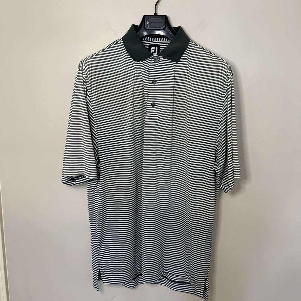 Footjoy Performance Short Sleeve Golf Polo Shirt Green Striped Tag Med Fits XL